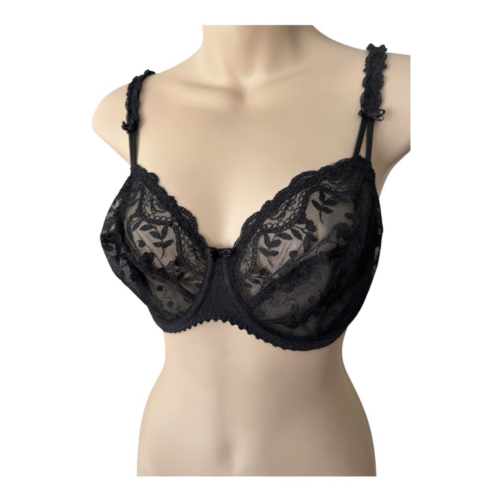 MARIE JO black sheer lace bra, size 32E